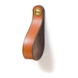 Walnut Studiolo - Leather Drawer Pull, The Hawthorne, Honey, Large, Brass - Cabinet And Drawer Handle Pulls