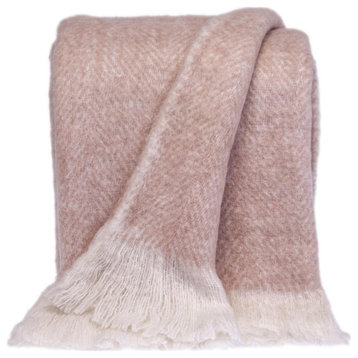 Supreme Soft Pink and White Herringbone Handloomed Throw Blanket