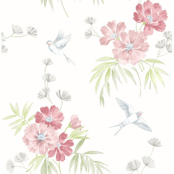 Deja Peach Floral Wallpaper, Sample