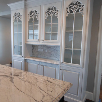 Elegant carved glass cabinet doors