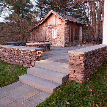 Bluestone Patio, Walls, Steps, Gas Fire Pit, Landscape Lighting