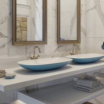 Aquatica Coletta-A Jaffa Blue-Wht Stone Bathroom Vessel Sink