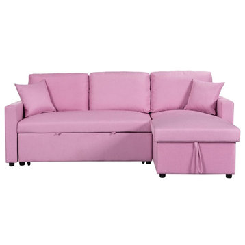 Convertible Sleeper Sofa, Linen Fabric Seat With Reversible Corner, Deep Gray