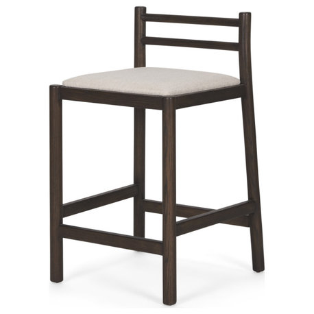 Sam Dark Brown Wood With Cream Fabric Counter Stool