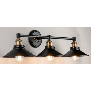 Andante 3 Light Industrial Wall Sconce with LED Bulbs, Antique Brass