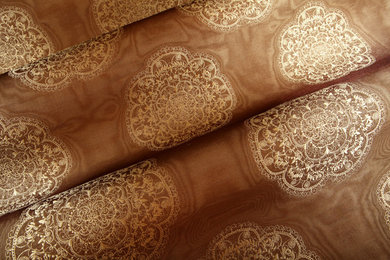 Medallion Drapery Fabric in Taupe