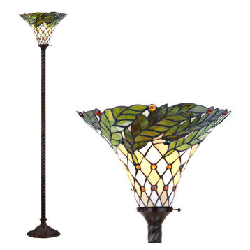 Botanical Tiffany-Style 71" Torchiere Floor Lamp, Bronze