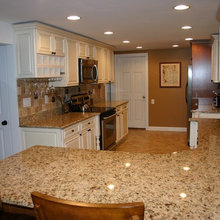 cherry and painted cabinets