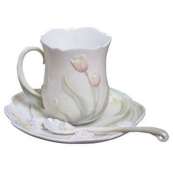 Tulip Coffee Cup Set With Spoon, Home Accent, Fine Porcelain