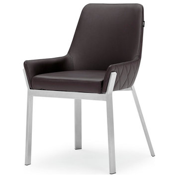Sydney Leatherette Dining Chair With Brushed Stainless Steel Legs, Brown