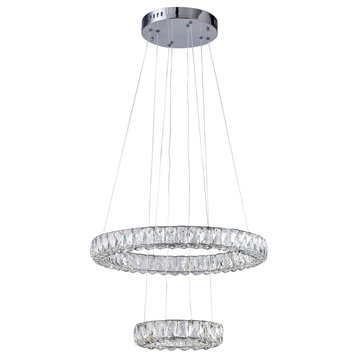 Clear Crystal Triple Sided Double Ring LED Light Fixture With Chrome Frame