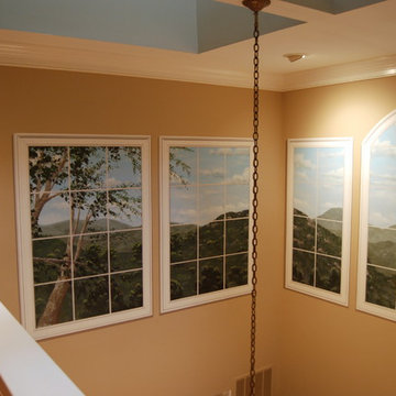 Trompe L'Oeil Windows in two story Dining Room.
