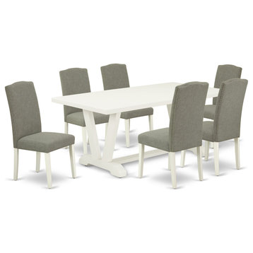 V027En206-7, 7-Piece Set, 6 Chairs and Table Solid Wood