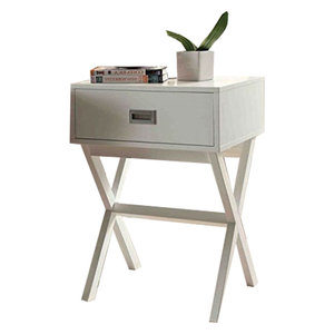 MDF Bedside Cabinet w// 1 Drawer Side Table Telephone Stand Steel Legs Grey K9Y1