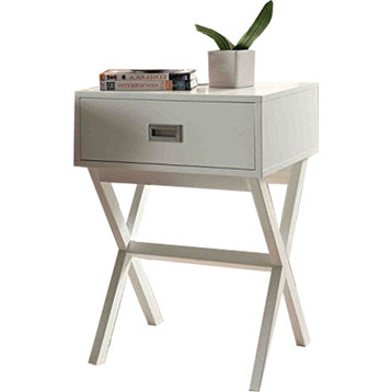 Modern 1-Drawer Bedside Table Nightstand End Table, White
