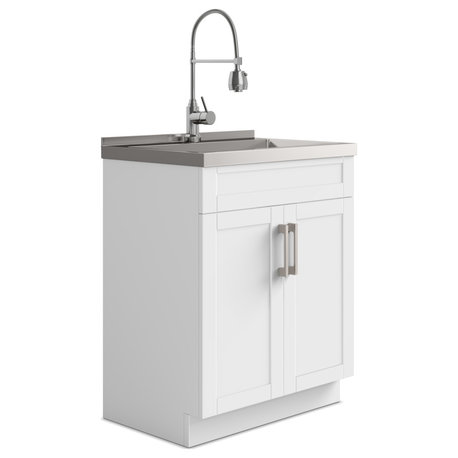 Hennessy Contemporary 24" Deluxe Laundry Cabinet, Faucet, White, 28"