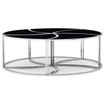 Spira Coffee Table Opaque Black Tempered Glass Top Polished Stainless Steel Base