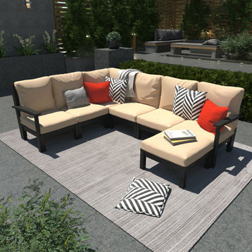 Bespoke 7-Piece Sectional Sofa Set With Ottoman, Driftwood/Black