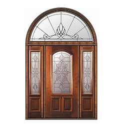 Prehung Sidelites-Transom Door 80 Wood Mahogany Evangeline - Front Doors