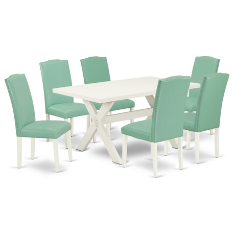 X026En257-7, 7-Piece Small Table Set, 6 Chairs and Table Hardwood