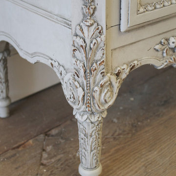 Louis XVI Style Painted and Carved Ribbon Chest of Drawers with Marble Top
