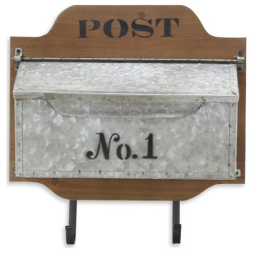 Wall Storage Mail Box Decor With Wood Back, Metal Compartment