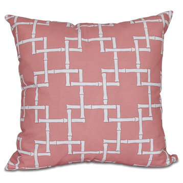 Bamboo 1, Geometric Print Outdoor Pillow, Coral, 20"x20"