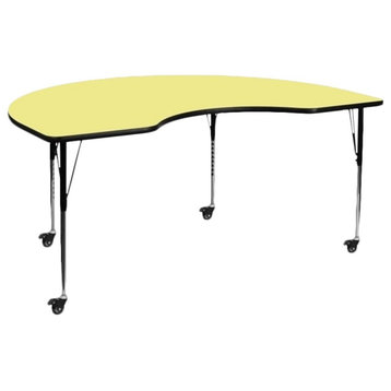 Bowery Hill 31" x 66" Horseshoe-Shaped Mobile Activity Table in Yellow