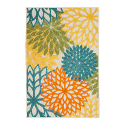 Nourison - Nourison Aloha 2'8" x 4' Turquoise Multicolor Tropical Area Rug - Doormats