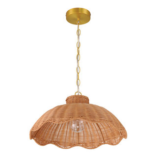 60-Watt Small Scalloped Rattan Pendant Lighting, Natural - Tropical ...