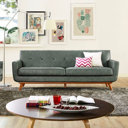 Lyon Mid-Century Leather Sofa in Smoke Grey by TOV Furniture - Sofas