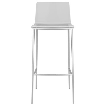 Cilla Bar Stool, Clear With Brushed Nickel Legs, Set of 2