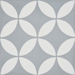 Moroccan Mosaic and Tile House - Amlo Handmade Cement Tile, Gray/White, Sample - Wall And Floor Tile