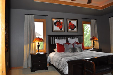 Minimalist master carpeted bedroom photo in Minneapolis with gray walls