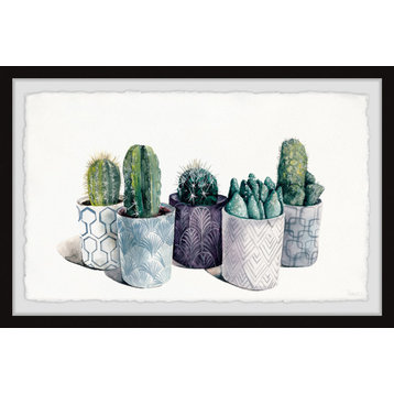 "Indigo Cactus Pots" Framed Painting Print, 12"x8"