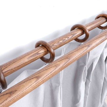 QYT04 1-1/8" Ash Wood Black Walnut Square bracket Single Double Curtain Rod Sets