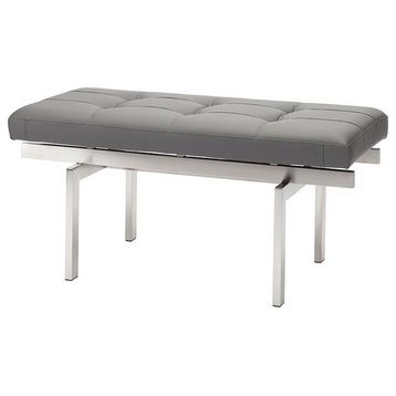 Nuevo Louve 36" Faux Leather Tufted Bench in Gray