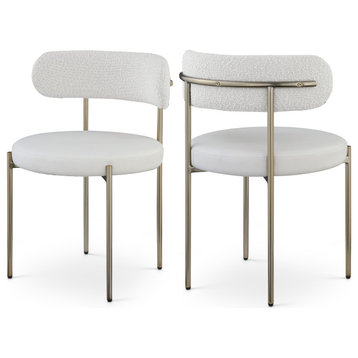 Beacon Upholstered Dining Chair (Set of 2), Cream, Vegan Leather & Boucle, Brass