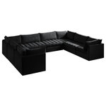 Meridian Furniture - Jacob Velvet Upholstered 8-Piece U-Shaped Modular Sectional, Black - Create the ideal seating arrangement for your space when you pick and choose the elements you like mostincluding this Jacob velvet modular sectional. Mix and match items in the Jacob collection to bring your living space or family room together with a personalized slant. Soft black velvet upholstery is soft and welcoming to the touch, adding a luxurious feel to everyday seating. Deep channel tufting adds to the piece's durability, and latches underneath the unit make it easy to attach to other pieces in the collection.