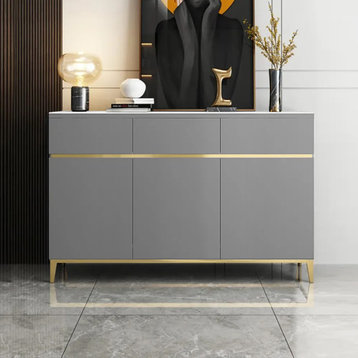 59" Gray Modern Sideboard with Sintered Stone Top & 4 Doors & 4 Drawers in Large, Gray