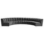 Meridian Furniture - Infinity Channel Tufted Velvet Modular Chair, Gray, 6 Piece - Create a seating group that works for every possible situation with this Infinity modular 6-piece sectional and other pieces in the Infinity collection. Upholstered in soft grey velvet material that feels great against the skin and offers long-wearing beauty, this piece fits with other Infinity items for an infinite number of combinations that get your seating requirements just right but that look just as nice when used on their own.