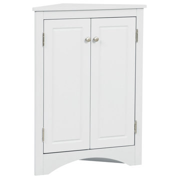 Triangle Bathroom Storage Cabinet With Adjustable Shelves, White