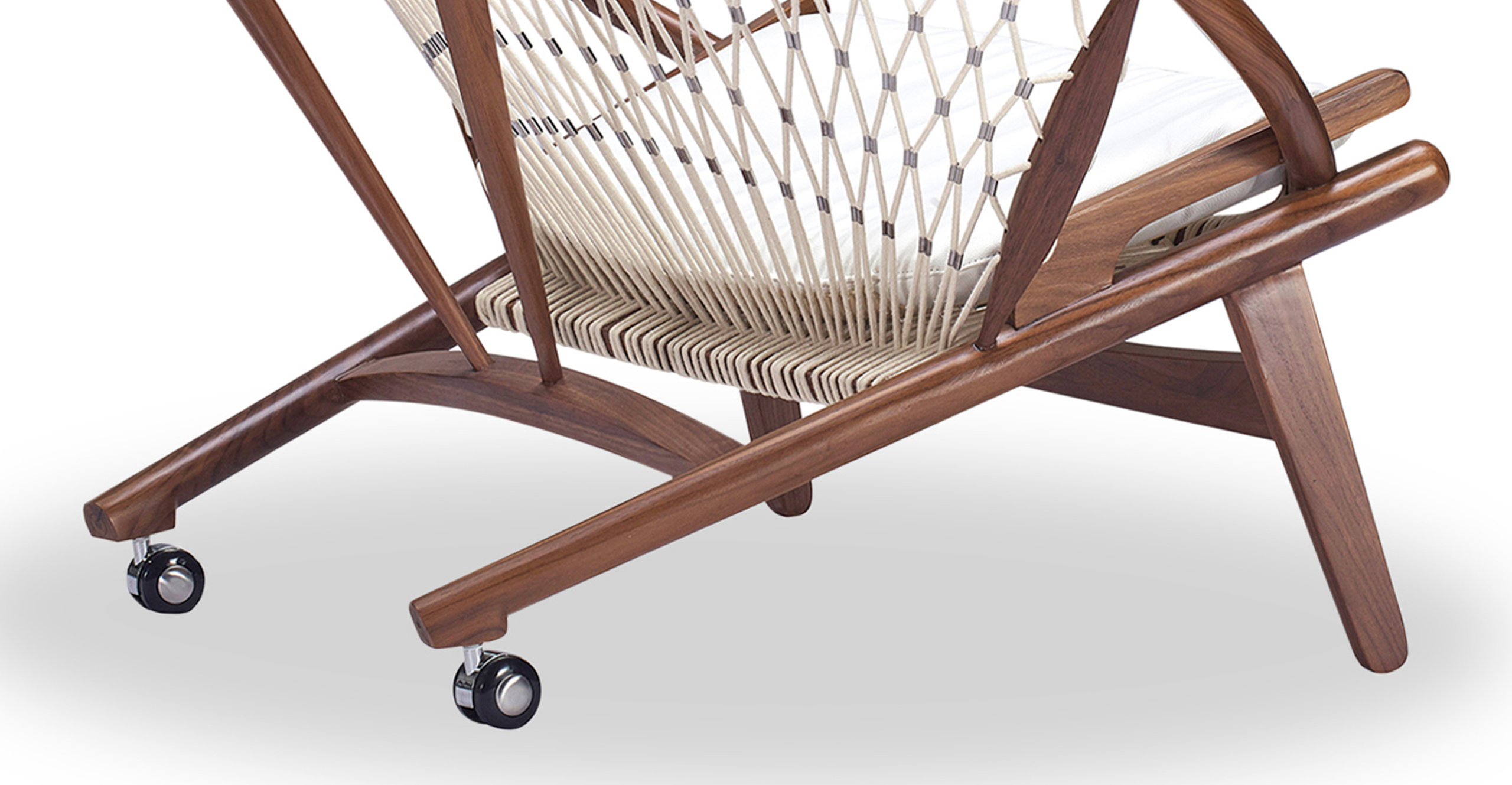Circle Hoop Modern Lounge Chair, Genuine Italian Leather and Walnut, White