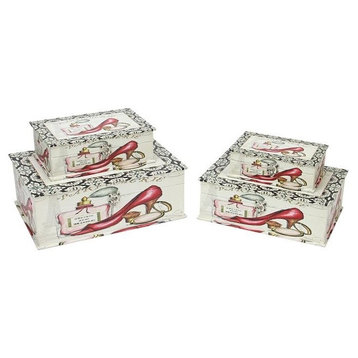 Vintage-Style Fashion Themed Decorative Storage Boxes, Set of 4, 14"