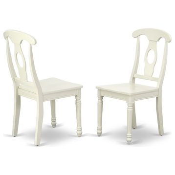 Set of 2 Dining Chair With Plain Wood Seat, Linen White Finish