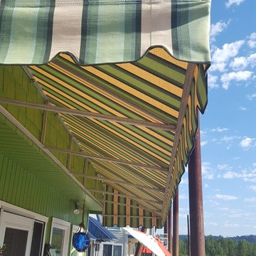 Green striped awnings