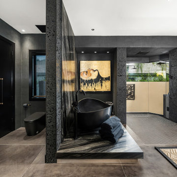 Versace-inspired primary bathroom suite