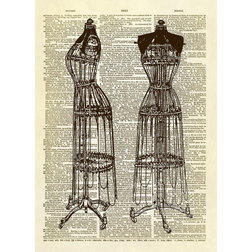 Eclectic Prints And Posters Two Antique Wire Dress Forms Dictionary Art Print, Sepia