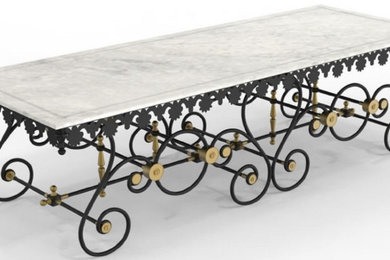 Schmiedeeisen Gartentisch mit Marmorplatte im französischen Antik Stil