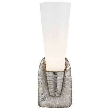 Utopia Small Single Bath Sconce in Polished Nickel with White Glass